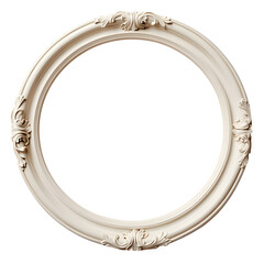 Antique white circle picture frame, vintage antique  frame mock up isolated on white background.