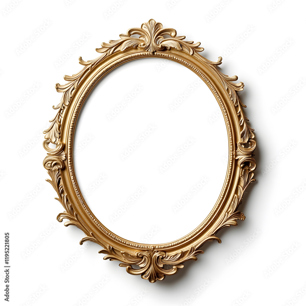 Wall mural Antique gold circle picture frame, vintage antique golden  frame mock up isolated on white background.