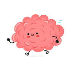 Cute Funny Running Brain Character. Isolated on white background