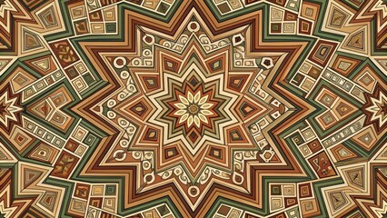 Intricate geometric design with bold lines and shapes in muted earthy tones