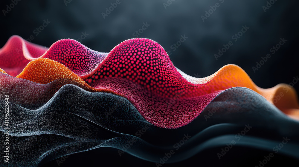 Poster colorful abstract waves with textured surfaces creating dynamic visual effect