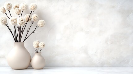 Cream Dried Flowers in Beige Vases  Minimalist Home Decor