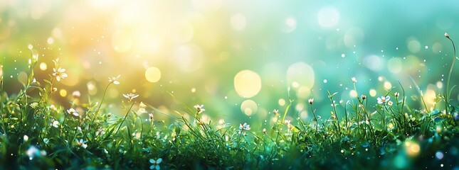 Obraz premium Vibrant wildflowers bloom in a sunlit meadow with sparkling light during golden hour