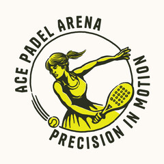 Retro-style logo featuring a female padel player in action, framed by circular text and dynamic design elements, ideal for padel clubs, team branding, or merchandise.