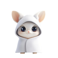 Obraz premium Cute animated cat character in white cloak digital art playful environment adorable viewpoint fantasy concept