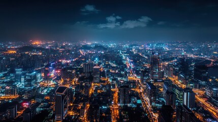 Obraz premium Night Lights of Chongqing: An Aerial View of a Vibrant Metropolis