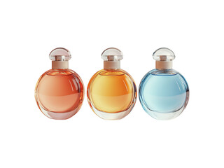 3D Render of Three Isolated Perfume Bottles on White Background