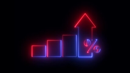 Profit high growth percent icon, stocks, financial, Interest rate and dividend concept. Glowing neon line animated graph and chart with percentage icon solaced on transparent background. 