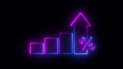 Profit high growth percent icon, stocks, financial, Interest rate and dividend concept. Glowing neon line animated graph and chart with percentage icon solaced on transparent background. 