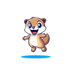 Naklejka premium Playful cartoon animal jumping in a colorful environment illustration for kids vibrant and cheerful scene