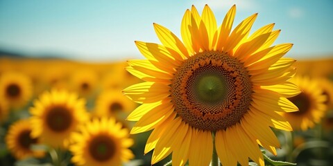 Obraz premium Close-up of a Sunflower in Full Bloom with Detailed Petals and Seeds