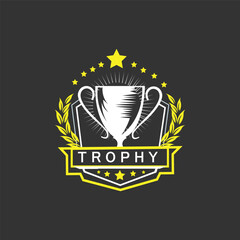 Trophy Tournament Badge Logo Design Vector Template. Black icons Victory trophies and awards