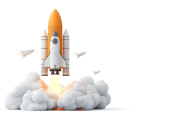 Naklejka premium 3d Dynamic Space Rocket Launch with Smoke isolated on white