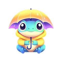 Obraz premium Cute frog holding umbrella in rainy environment cartoon style playful concept whimsical designs