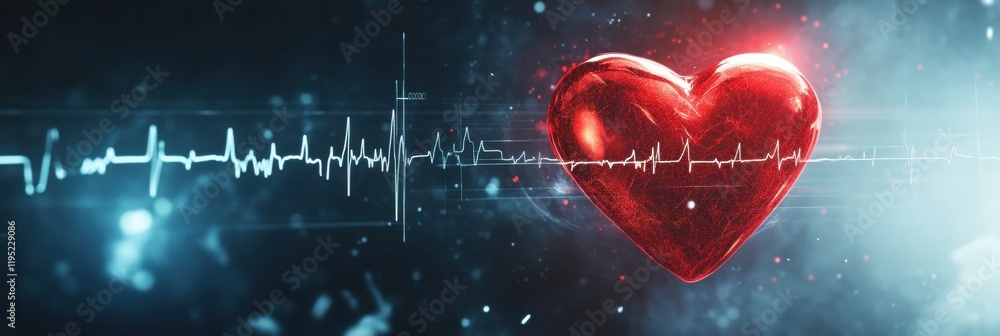 Aufkleber glowing red heart with dynamic cardiogram illustrating beating life and rhythm in vibrant colors. ge