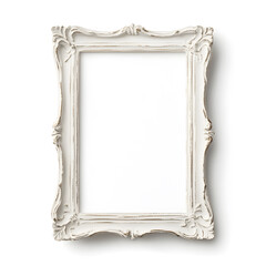 Antique white picture frame, vintage antique picture frame mock up isolated on white background.