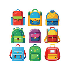 School Backpacks Collection Vector Illustration