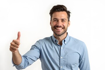 Smiling Professional Man Showing Thumbs Up in Confident Pose on White Background