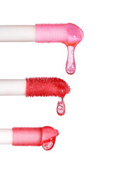 3 color dripping lip gloss applicators, isolated on white  background