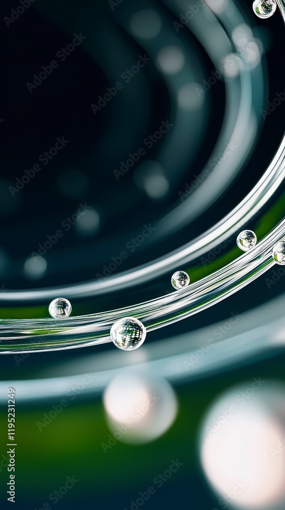 Poster abstract tech background shiny spheres on circular lines