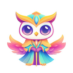 Magical owl character design fantasy realm digital art colorful environment front view whimsical concept