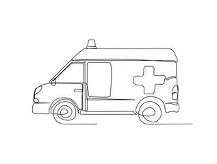 Continuous one line drawing of ambulance - hospital vehicle. Ambulance in single line draw illustration. Editable stroke. © Satria