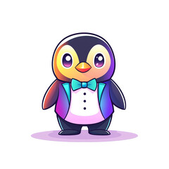 Fototapeta premium Elegant penguin character digital art cartoon style whimsical vibrant colors playful concept
