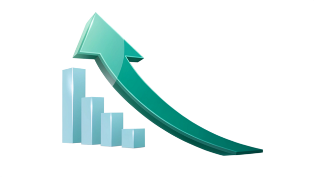 "3D Green Financial Growth Arrow with Business Chart – Transparent PNG Icon"