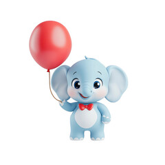 Fototapeta premium Playful elephant holding a red balloon fun celebration cartoon style colorful background whimsical concept