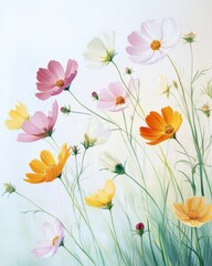 Fototapeta premium Wildflowers swaying in the breeze, their colorful petals catching soft light