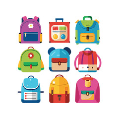 School Backpacks Collection Vector Illustration
