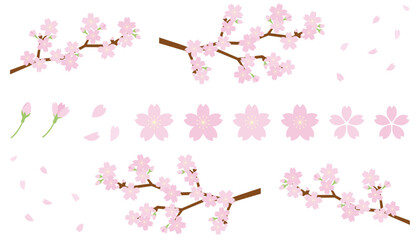 桜の木と花びらのイラストセット © Mina3