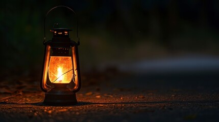Glowing Lantern at Night with Dark Background