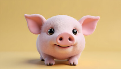 Adorable 3d Render of a Cute Baby Piglet