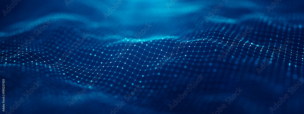 Poster abstract connected dots and lines on blue background. communication and technology network concept w