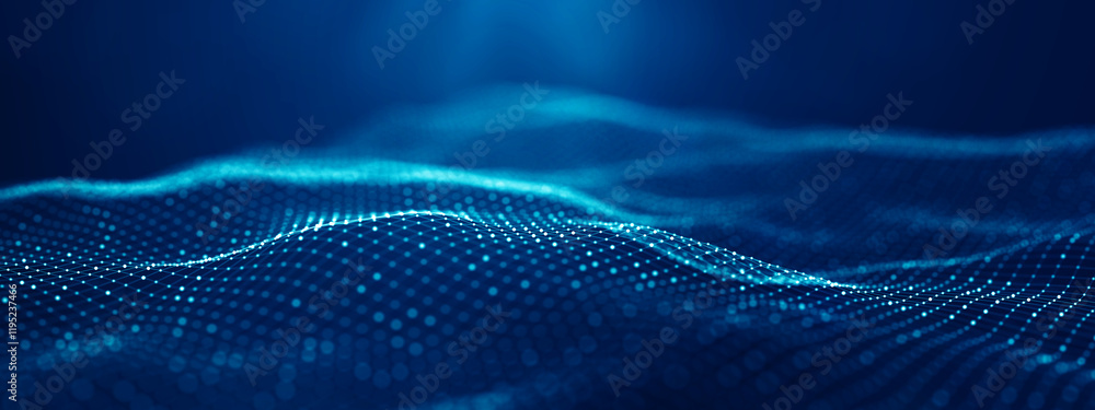 Poster abstract connected dots and lines on blue background. communication and technology network concept w