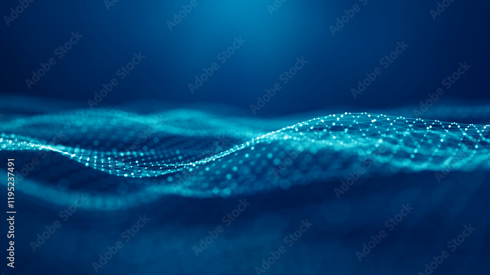Poster abstract connected dots and lines on blue background. communication and technology network concept w