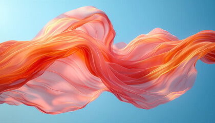 Obraz premium Flowing Red Silk Fabric Floating on Blue Background. Generative AI
