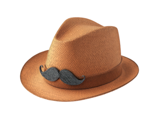 Stylish Straw Hat with Mustache Detail on Transparent Background