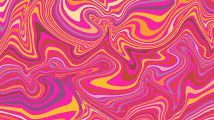 Vector illustration. Psychedelic pink and orange wavy lines. Groovy liquid distortion with vibrant retro aesthetic. Design for horizontal wallpapers, banners, or creative graphic designs.