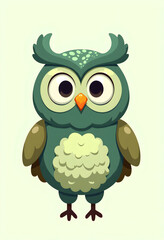 Obraz premium Adorable Cartoon Owl Illustration Cute Green Bird Design