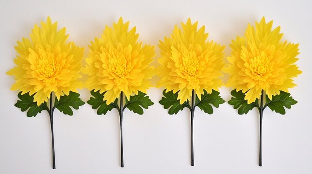 leaves arranged in a symmetrical layout, emphasizing their geometric beauty and perfect shape. Chrysanthemum leaves 