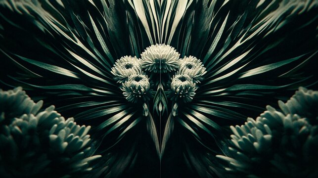 leaves arranged in a symmetrical layout, emphasizing their geometric beauty and perfect shape. Chrysanthemum leaves 