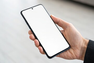A Close-Up View of a Modern Smartphone Held in a Hand Against a Blurred Background, Perfect for Technology and Mobile Device Related Content