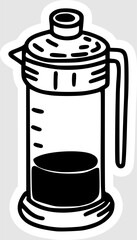 hand drawn illustration of french press coffee maker in black and white style