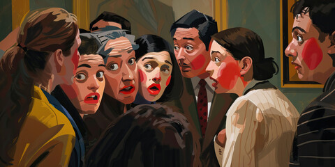 Obraz premium Stylized Portrait of a Crowd Exhibiting Surprise