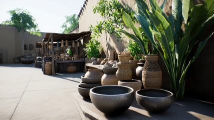 African Village Market Pottery