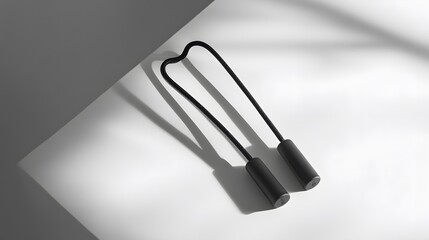 Fototapeta premium Black Cord With Cylindrical Ends On White Surface