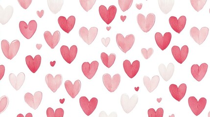 Seamless Valentineâ€™s Day pattern with red and pink hearts on a white background, perfect for wrapping paper