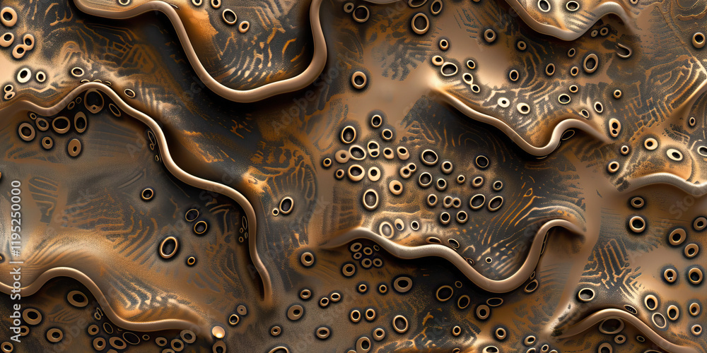 Poster abstract bronze surface with embedded circular elements